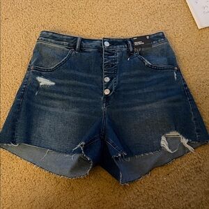 Express Dark Blue Distressed Button-Fly Jean Shorts